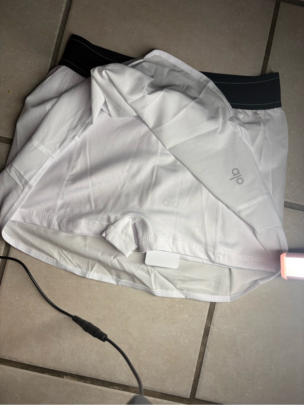 ALO Yoga White Skater Skirt with Black Waistband - Picture 2 of 4